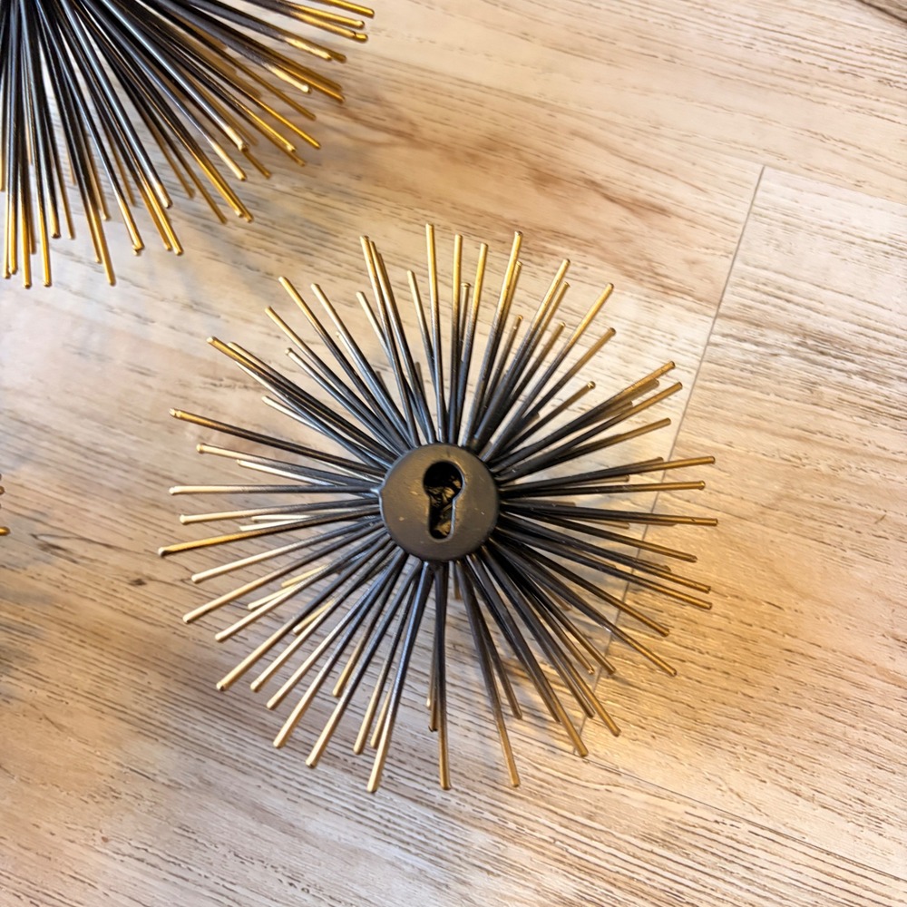 Atomic Starburst Metal Sea Urchins Wall Hangings MCM Decor Gold Black Set of 3 - Picture 9 of 16